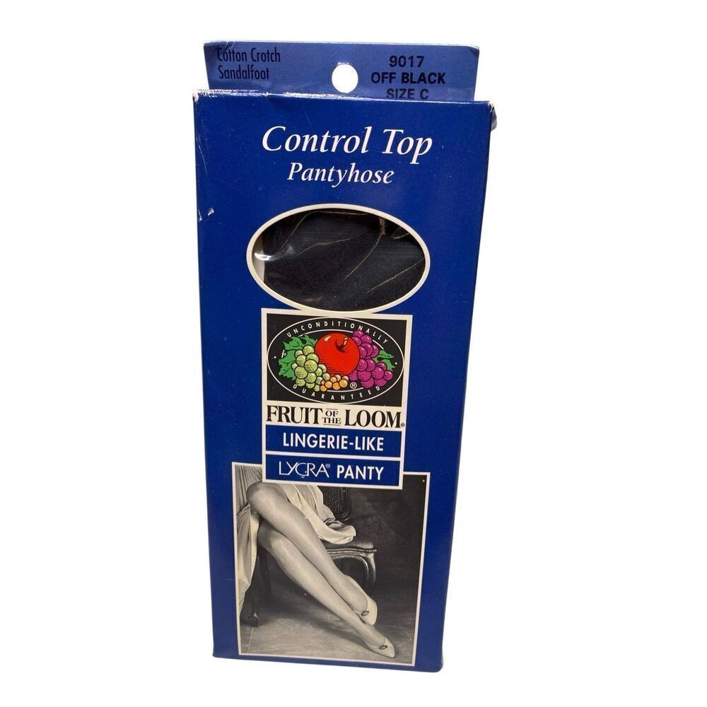 Fruit Of The Loom Control Top Pantyhose Off Black Size C Lingerie Lycra New